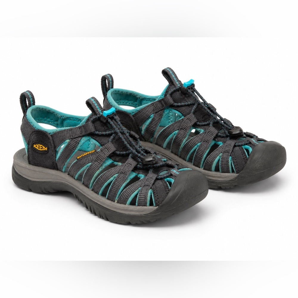 KEEN Whisper Women's Water Hiking Sandals Black Turquoise Outdoor Size 8.5 Aprx